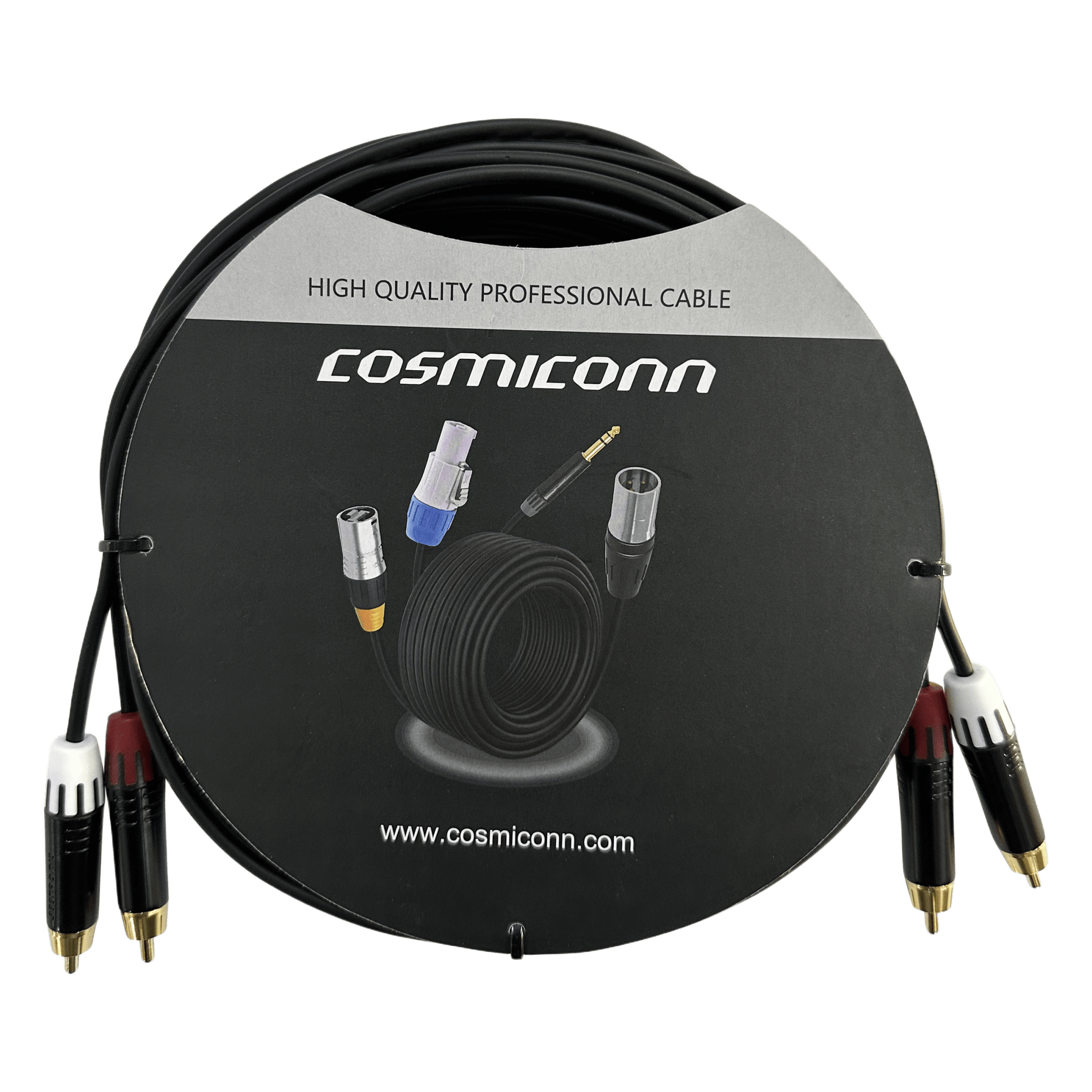 Cable 2 RCA x 2 RCA, conectores negros, con diferenciador de blanco y rojo (2x MT380-RD - 2x MT380-WH), length 5m — COSMICONN · SKU CRC03-2RM-2RM-5-001