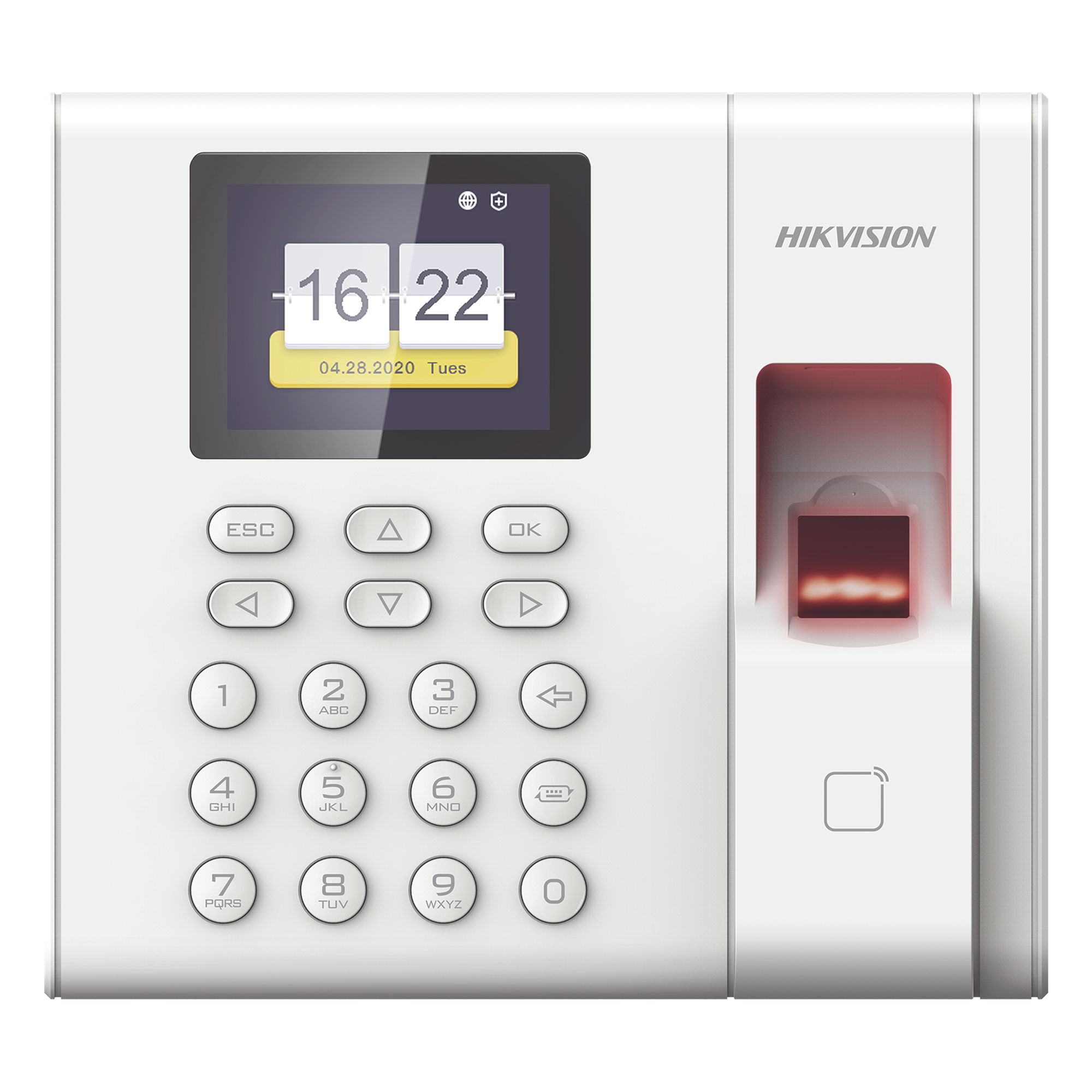 Checador de Huella con Batería de Respaldo / 1,000 Huellas / 100,000 Eventos / LCD 2.4 Pulgadas / TCP-IP / USB / Lector EM 125 kHz / iVMS-4200 — HIKVISION · SKU DS-K1A8503EF-B