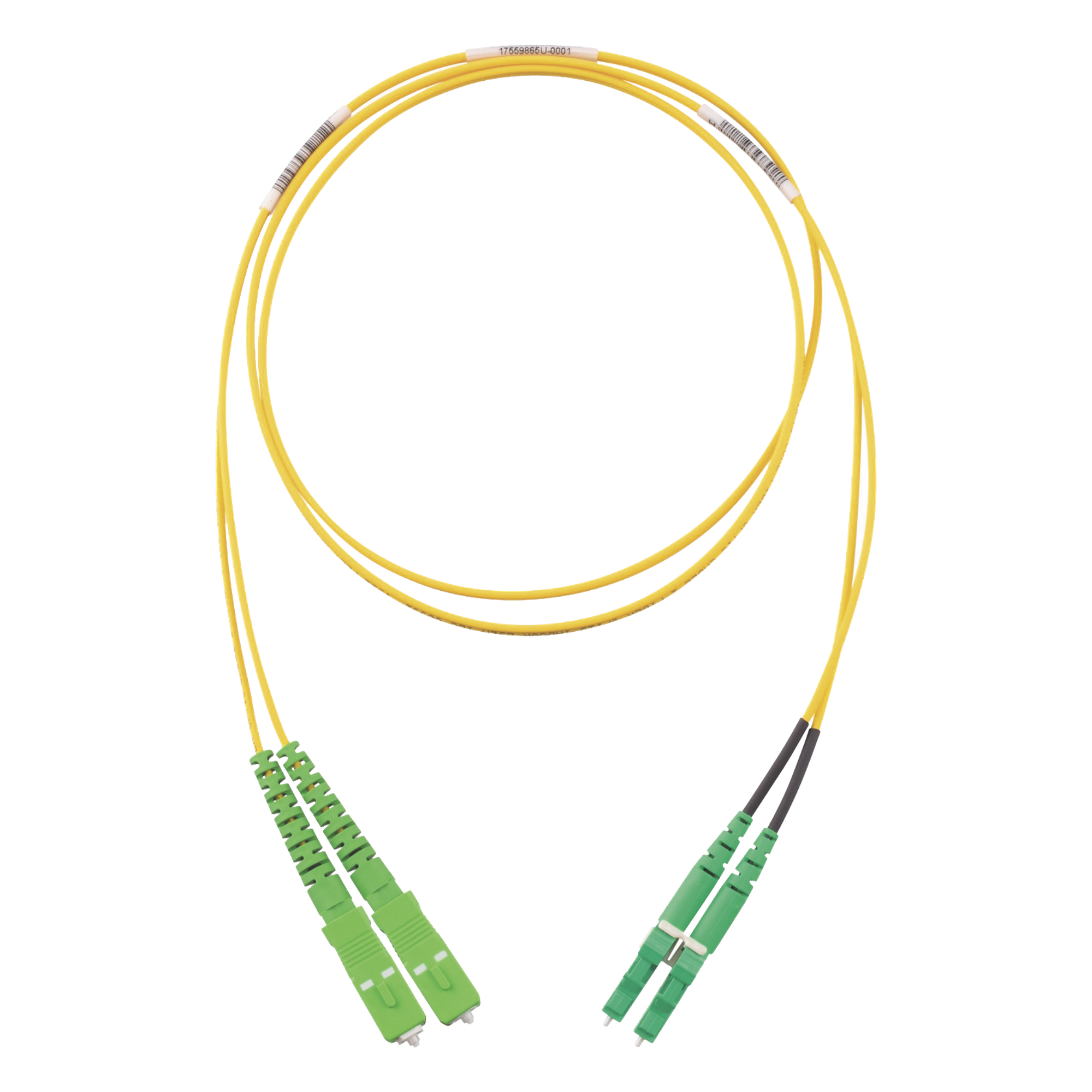 Jumper de Fibra Optica Monomodo 9/125 OS2, SC/APC-LC/APC Duplex, OFNR (Riser), Color Amarillo, 2 Metros (6.56 Pies) — PANDUIT · SKU F92ERANB1SNM002