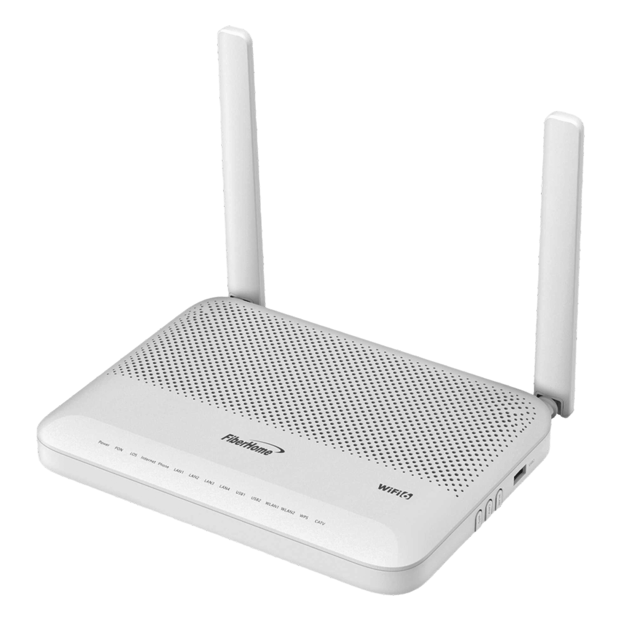 ONU GPON WiFi 6, Doble Banda (2.4/5 GHz), 2 Antenas de 5 dBi, Compatible con OLT de Terceros, 4 puertos Gigabit Ethernet + 1 POTS + 1 USB + 1 CATV (RF), conector SC/APC,(Gestión WAN desde la Interfaz de la ONU) — FIBERHOME · SKU HG6144F