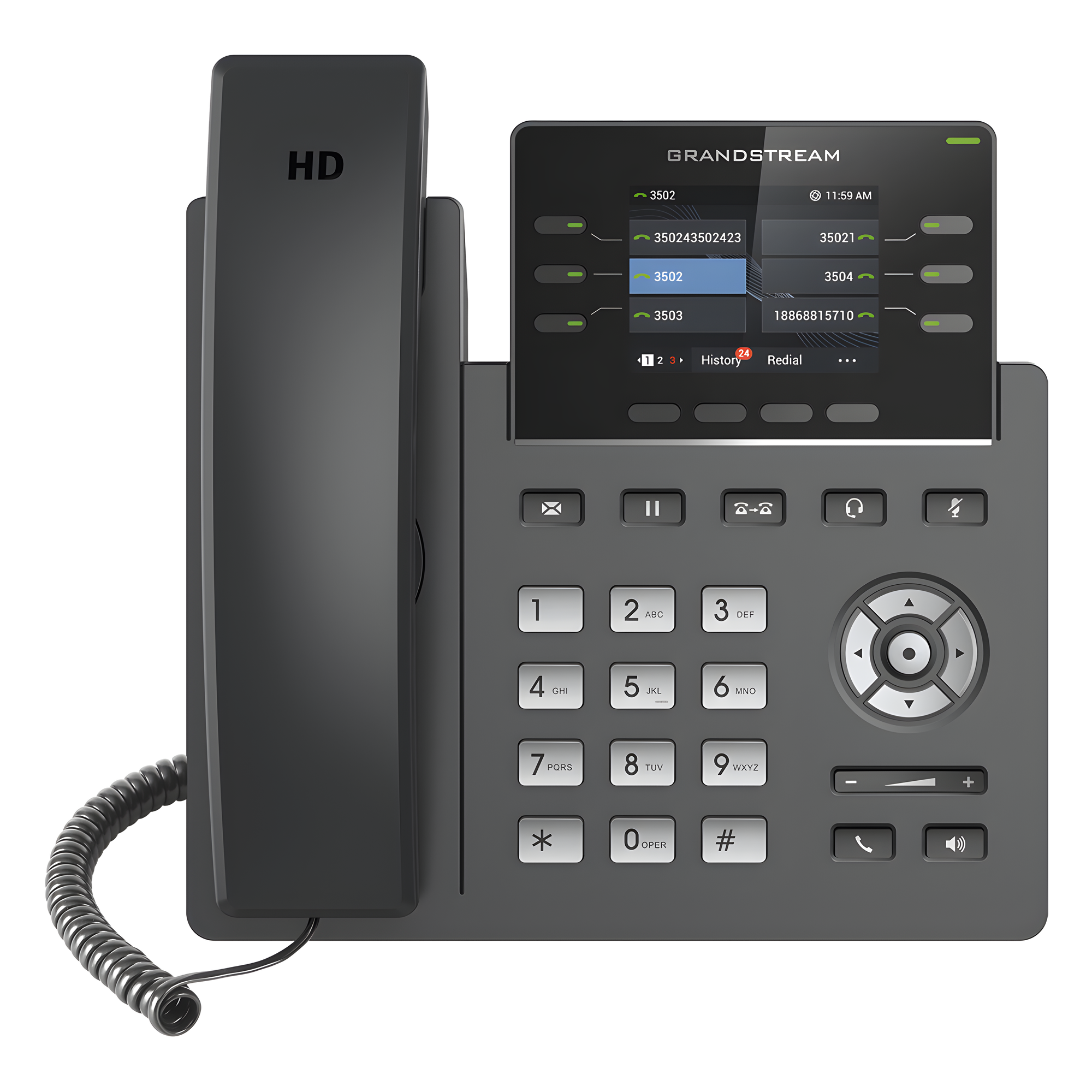 Teléfono IP / 3 Líneas SIP / 6 Cuentas / Pantalla 2.4" / PoE / Gigabit / Audio HD Opus