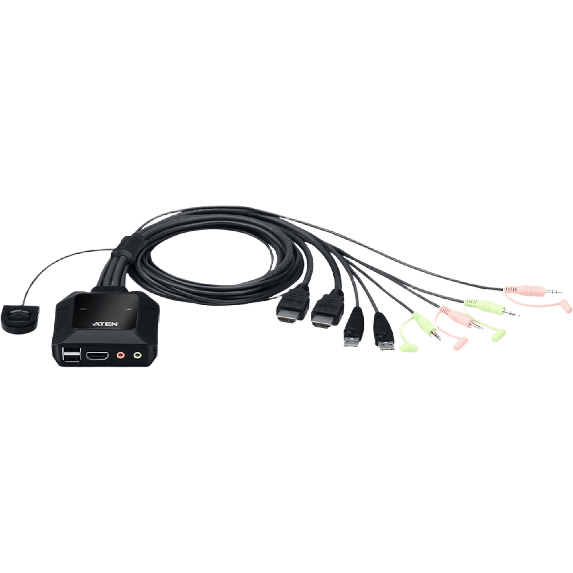 Conmutador KVM con cable HDMI 4K USB de 2 puertos con selector de puerto remoto | 4096x2160 @ 60Hz (4K DCI) | HDCP 2.2 | Jack 3.5mm (Audio/Micrófono) | Conecta y controla 2 equipos con un solo monitor, teclado y mouse