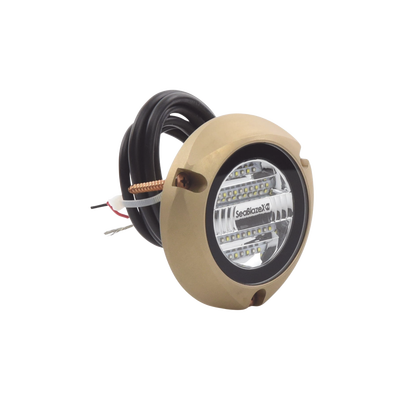 Luz led marina sumergible SeaBlaze X2, emite luz de color blanco y azul de 6000 lúmenes, fabricada en bronce naval con grado de protección IP68.