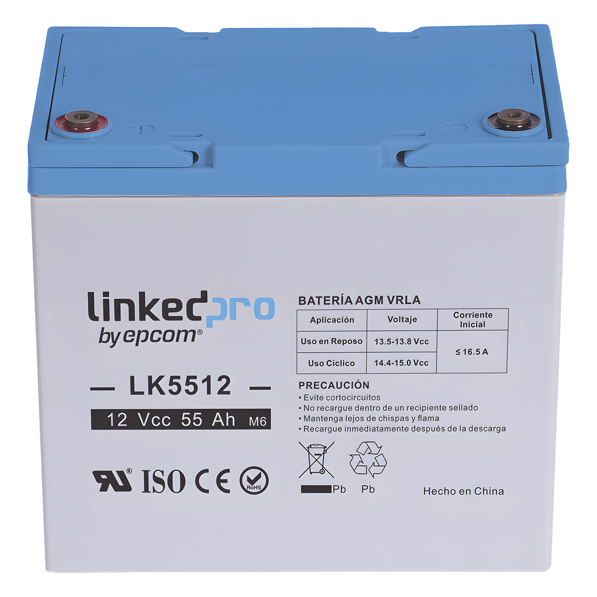 Batería de respaldo 12 V | 55 Ah |  AGM | Especial para Seguridad Electrónica | UPS | Sistemas de Emergencia  | Vida útil 5 años | Terminales T2