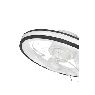 Ventilador de Techo con Luminario LED de 110 V CA 50/60 Hz / 88 W /4500 Lm / 6500 - 4 000 - 2 700 K /3 Tonos de Luz / 501 mm / 6 Velocidades / Dimeable / Color Blanco y Negro.