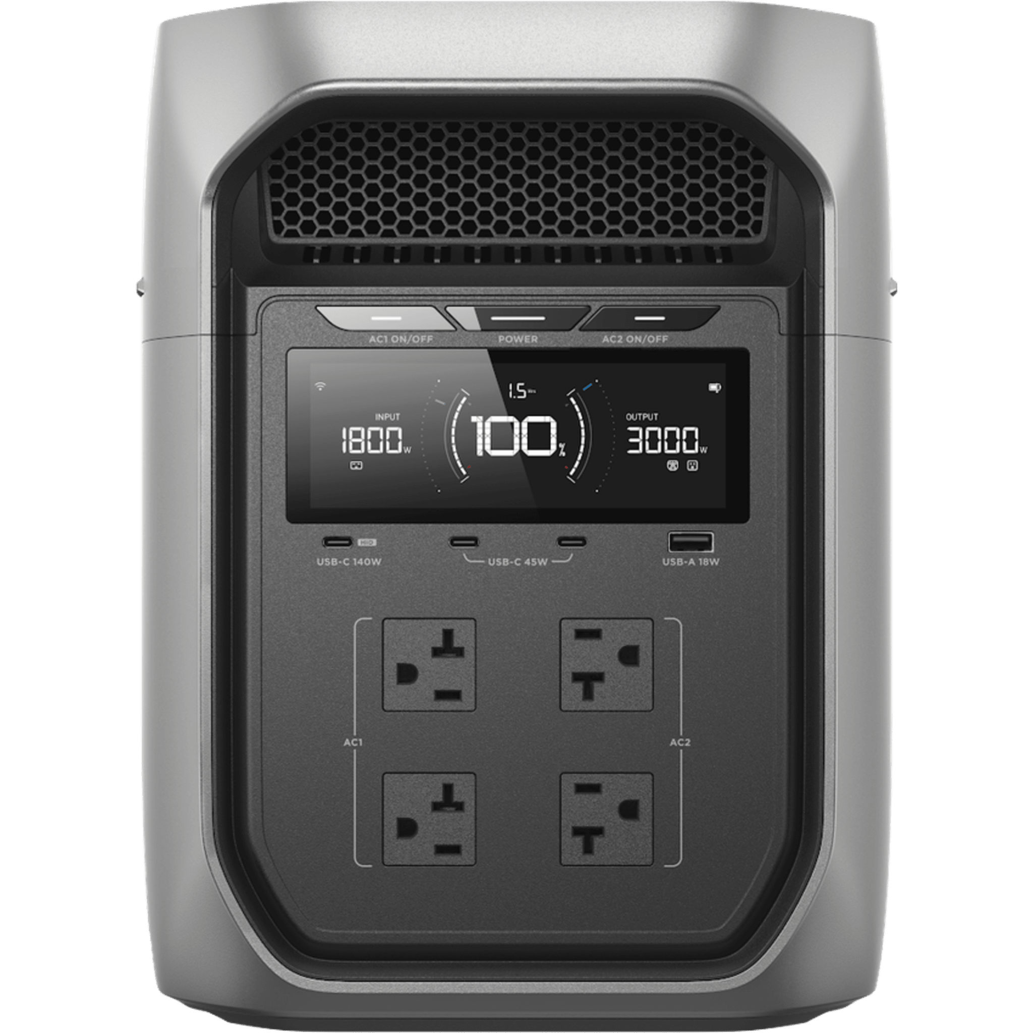 Estación de Energía Portátil / 2048 Wh (expandible a 10 kWh) / Salida AC 3000W (Pico 6000W) / Carga 0-80% en 64 min / UPS 10 ms / LiFePO4
