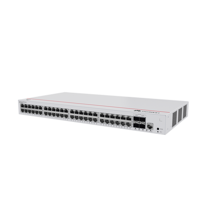 Switch de Distribución/Core Gigabit Administrable PoE Capa 3 / 48 puertos 10/100/1000 Mbps (PoE) / 4 Puertos 10GE SFP+ Uplink / ERPS / Rutas Estáticas / iStack / PoE Perpetuo / 380W / Administración Nube Gratis