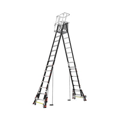 Escalera de Fibra de Vidrio con Jaula de 8'-14' (2.44 - 4.27 m). Con Ajuste en Ruedas (RATCHET™ Leveler) (SKU:18515-817).