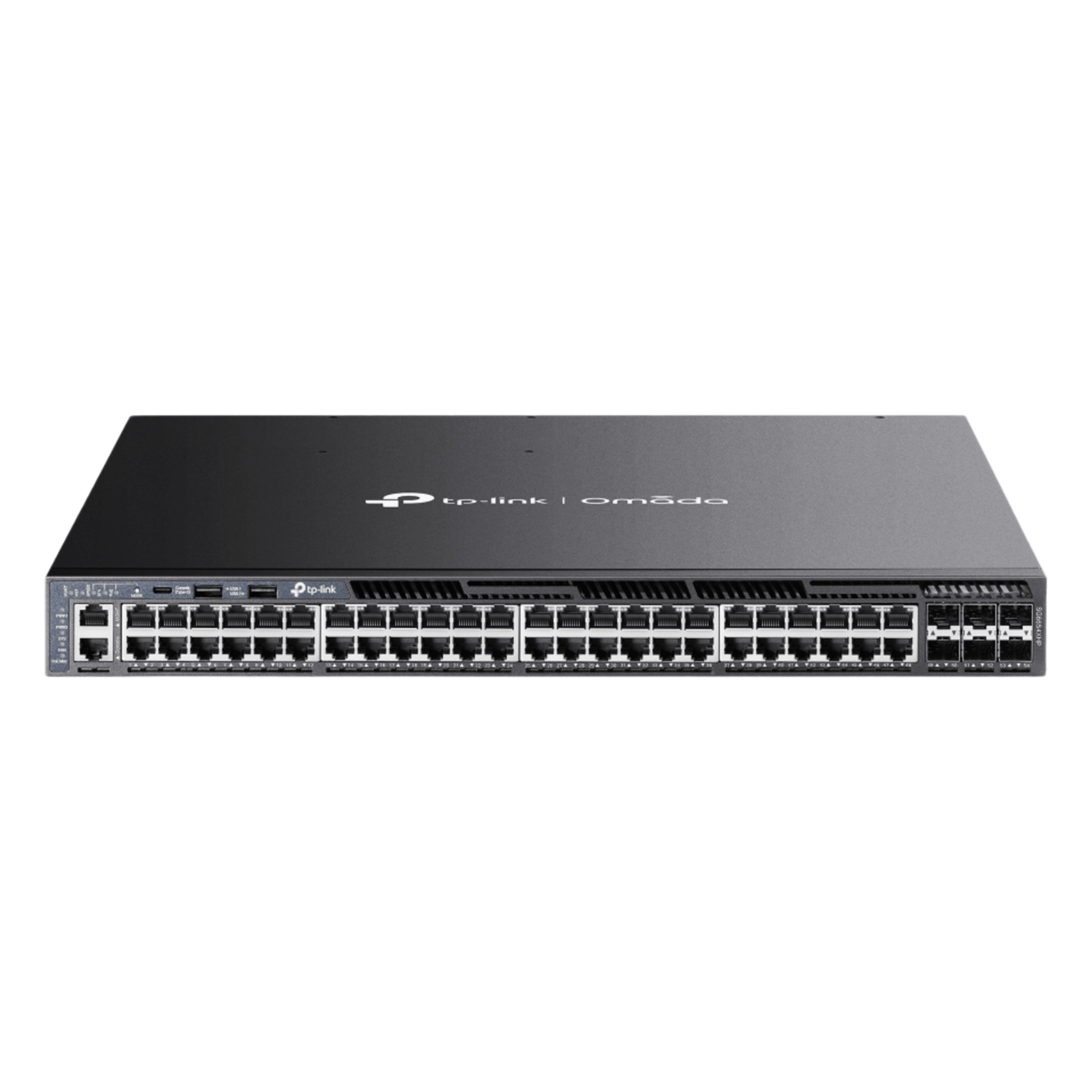 Switch Omada L3 SDN Administrable / 48 puertos Gigabit y 6 puertos SFP+ / Presupuesto PoE 1440 W / Funciones RIP, VRRP, Servidor DHCP / Administración centralizada OMADA / Fuente Redundante — TP-LINK · SKU SG6654XHP