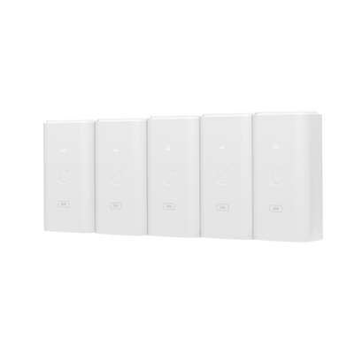 5 Unidades del Adaptador PoE Ubiquiti de 24 VDC, 0.5 A con puerto Gigabit, color blanco — UBIQUITI · SKU POE-24-12W-5P