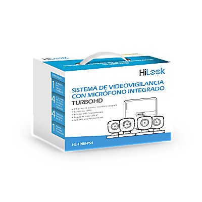 (MICRÓFONO Integrado) Kit TurboHD 1080p Lite / DVR 4 canales / Audio por Coaxitron / 4 Cámaras Bala de Policarbonato con Micrófono Integrado — HiLook by HIKVISION · SKU HL-1080-PS4