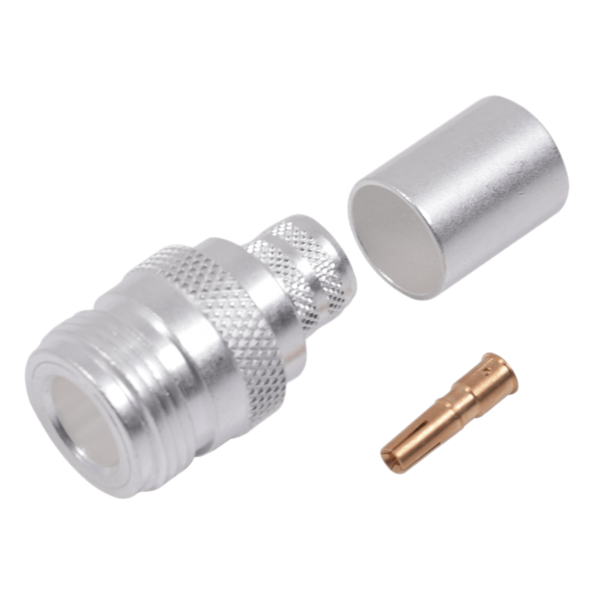 Conector N Hembra de Anillo Plegable para Cables 9913, 8214, LMR-400, RG8/U-SYS, RFLASH-1113, Plata/ Oro/ Teflón. — RF INDUSTRIES,LTD · SKU RFN-1028-SI