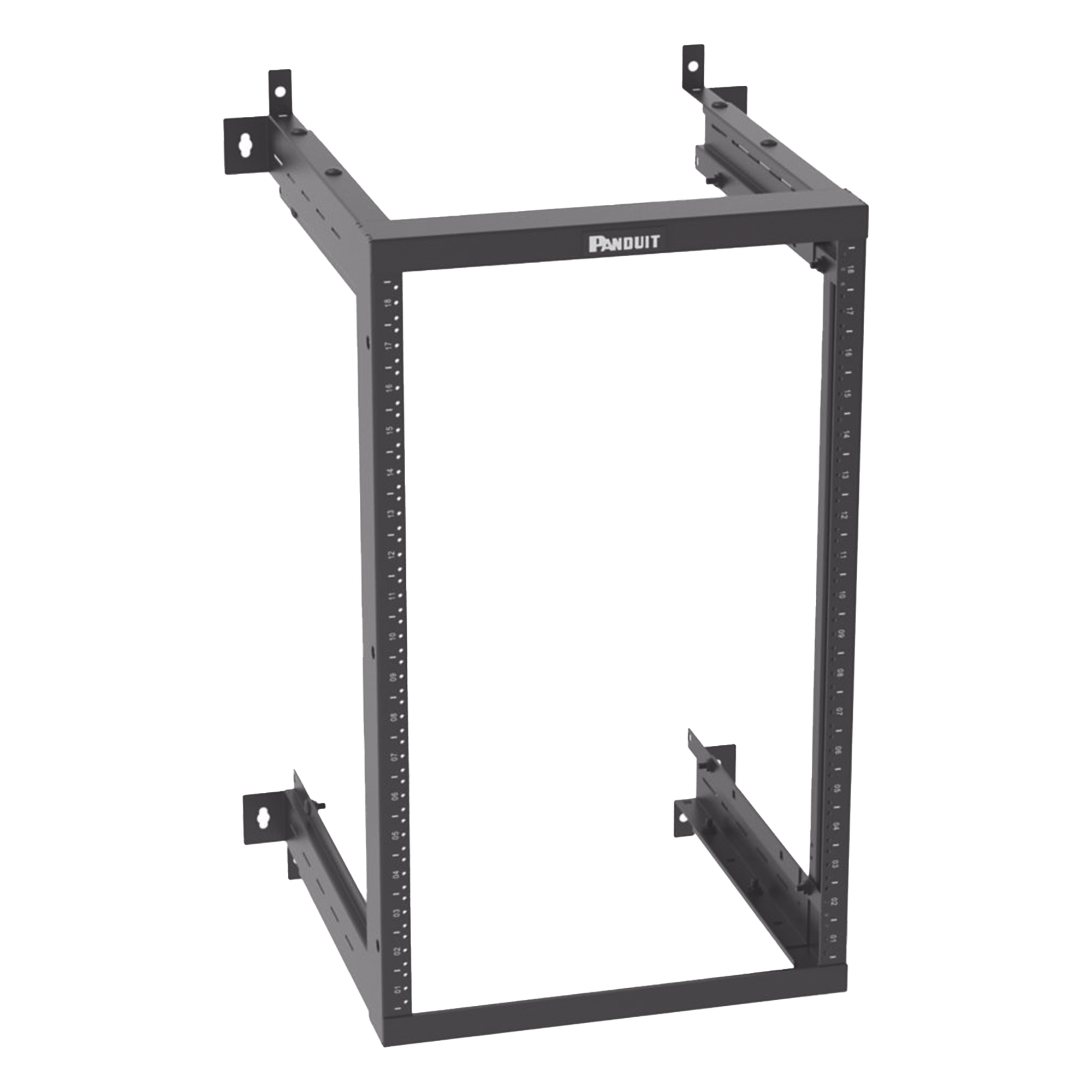 Rack de Montaje en Pared / 19 Pulgadas / 18 UR / Profundidad Ajustable 18/21.5/25 Pulgadas / Rieles Roscados #12-24 Numerados / Acero con Recubrimiento en Polvo — PANDUIT · SKU AWMR18