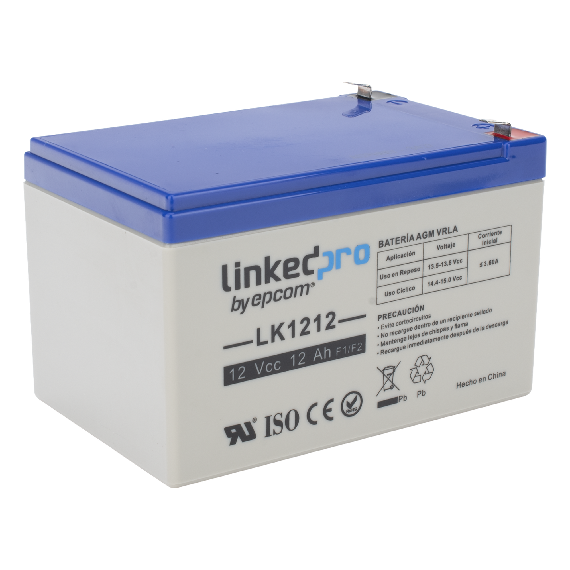 Batería de respaldo 12 V | 12 Ah | AGM | Especial para Seguridad Electrónica | UPS | Sistemas de Emergencia | Vida útil 5 años | Terminales F1 + Adaptador F2
