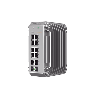 Switch Industrial PoE, Ideal para temperaturas Extremas y protección contra descargas, 8 Puertos Gigabit PoE 802.3 af/at, 4 Puertos SFP Administrable Cloud — RUIJIE · SKU RG-NIS3100-8GT4SFP-HP