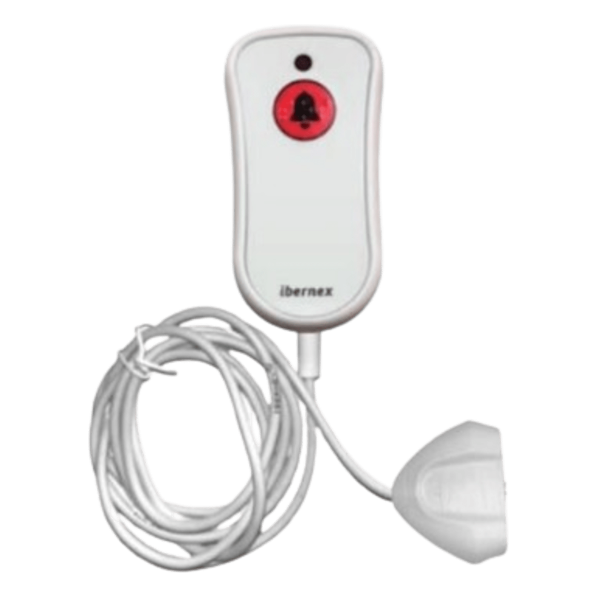 Pulsador de Cama Blanco Antibacteriano / Botón Rojo de Alarma 20mm / Conector Magnético / Protección IP67 / Cable 2m Resistente al Fuego / Libre de Halógenos / Braille 'SOS'  — IBERNEX · SKU NX0881/MG