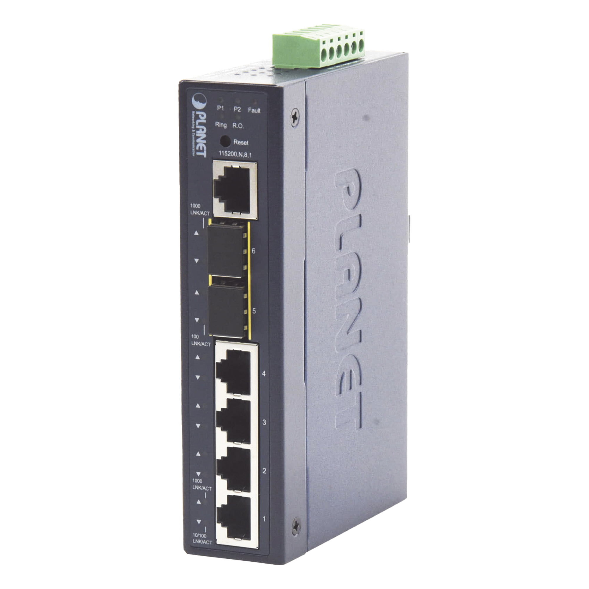 Switch Industrial Administrable Capa 2 con 4 Puertos 10/100/1000T y 2 Puertos SFP 1G/2.5G — PLANET · SKU IGS-5225-4T2S