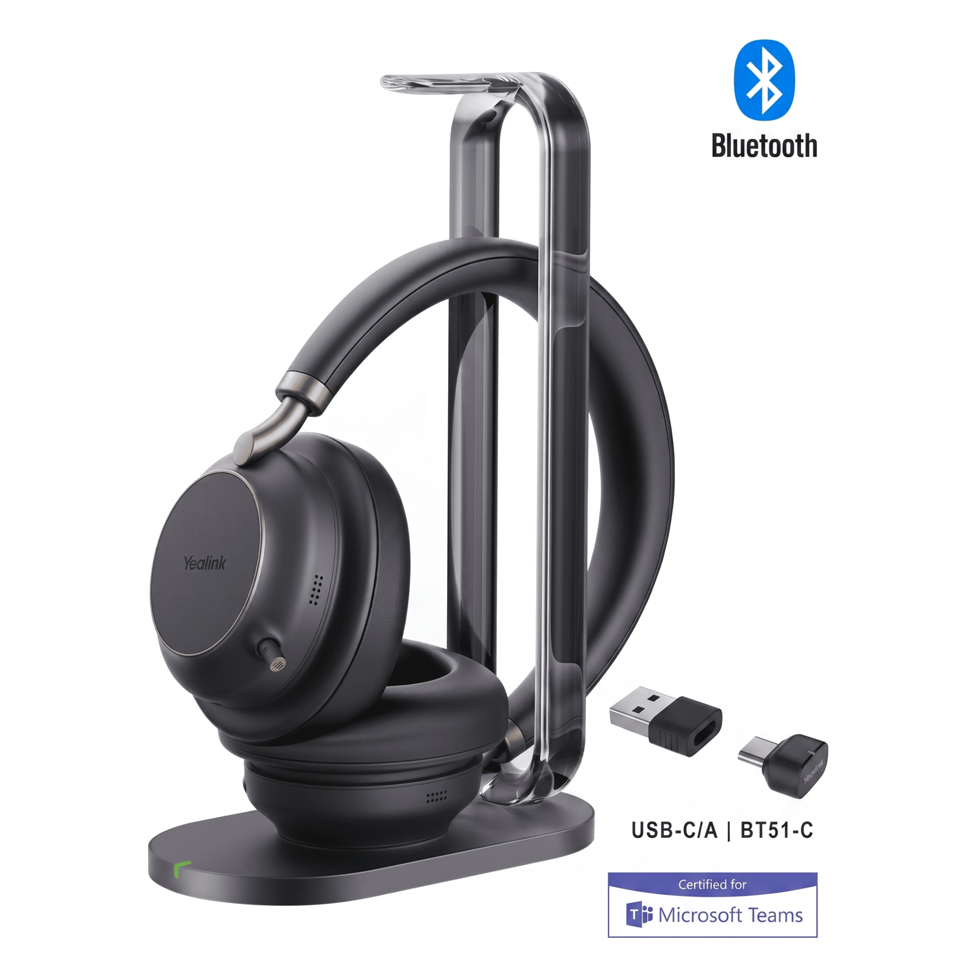 Diadema Inalambrica BH76 Plus With Charging Stand Teams Black USB C/A de Yealink con Audio HD y Certificación para Microsoft Teams — YEALINK · SKU BH76-PLUS-WITH-CHARGING-STAND-TEAMS-BLACK-USB-C/A
