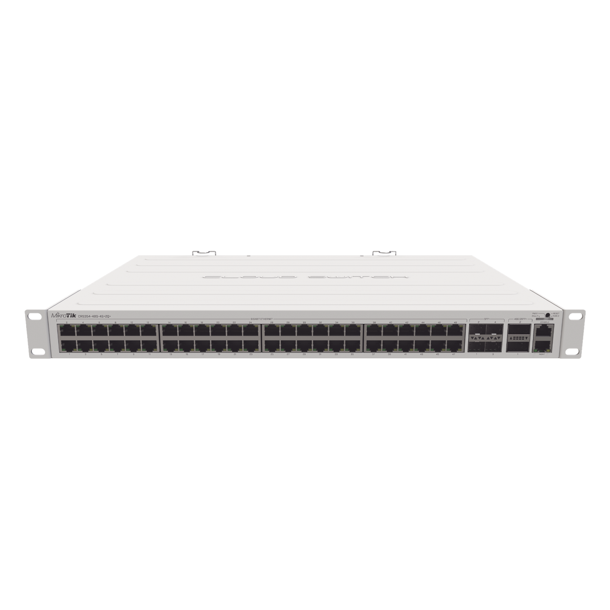 (CRS354-48G-4S+2Q+RM) Cloud Router Switch 48 puertos Gigabit Ethernet, 4 puertos SFP+ 10G, 2 puertos QSFP+ 40G, Montaje en Rack — MIKROTIK · SKU CRS354-48G-4S+2Q+RM