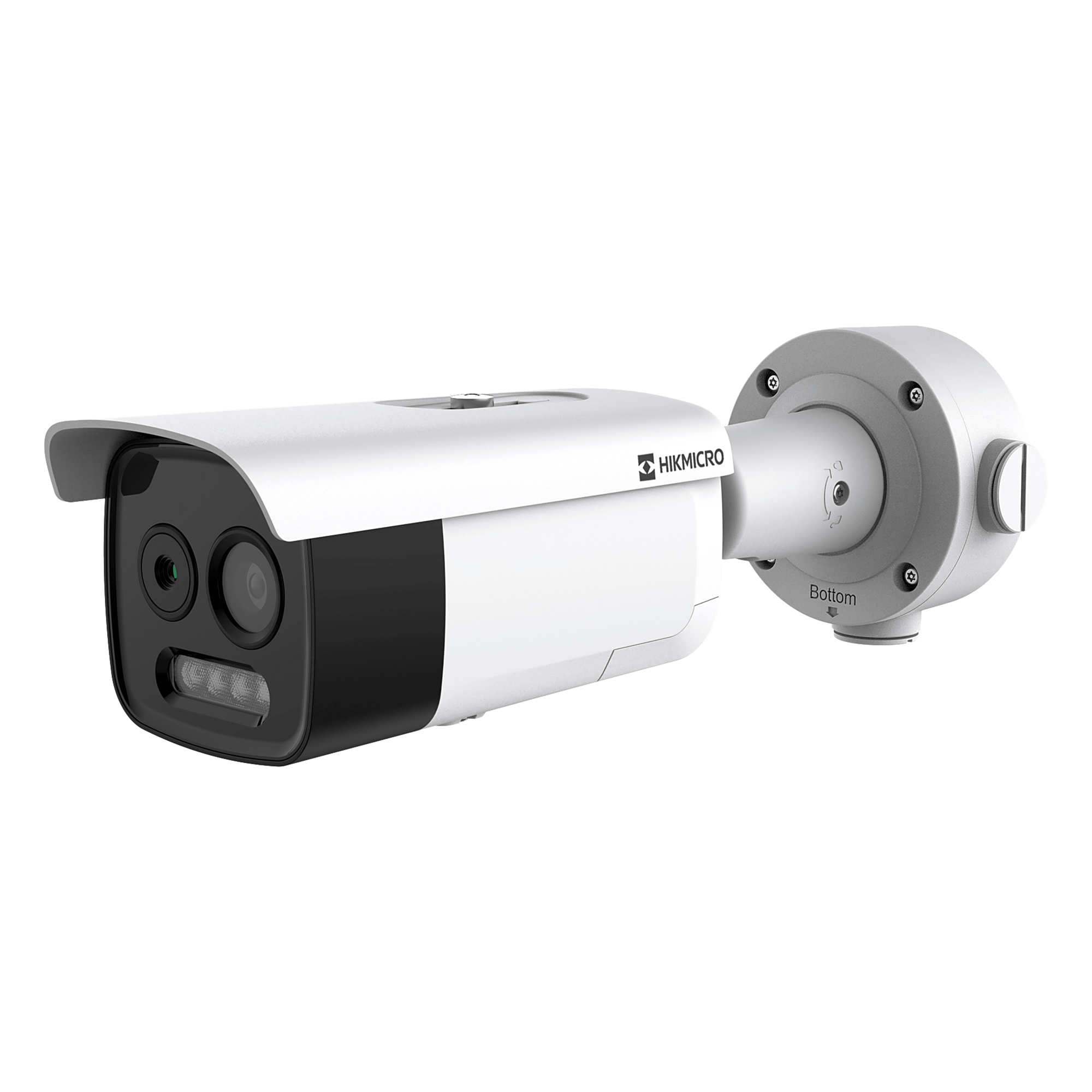 (HIKMICRO) Cámara Bala IP Bi-Espectral / Térmica (256 X 192 / 3.6 mm) + Óptica (5 MP / 4.3 mm) / IA GUANLAN / Rango: -20°C a 650°C / 2°C Tolerancia / Detección de Fuego y Humo / Alarma Visual y Audible / Dual Light — HIKVISION · SKU HM-TD2628T-3/G1/T3A
