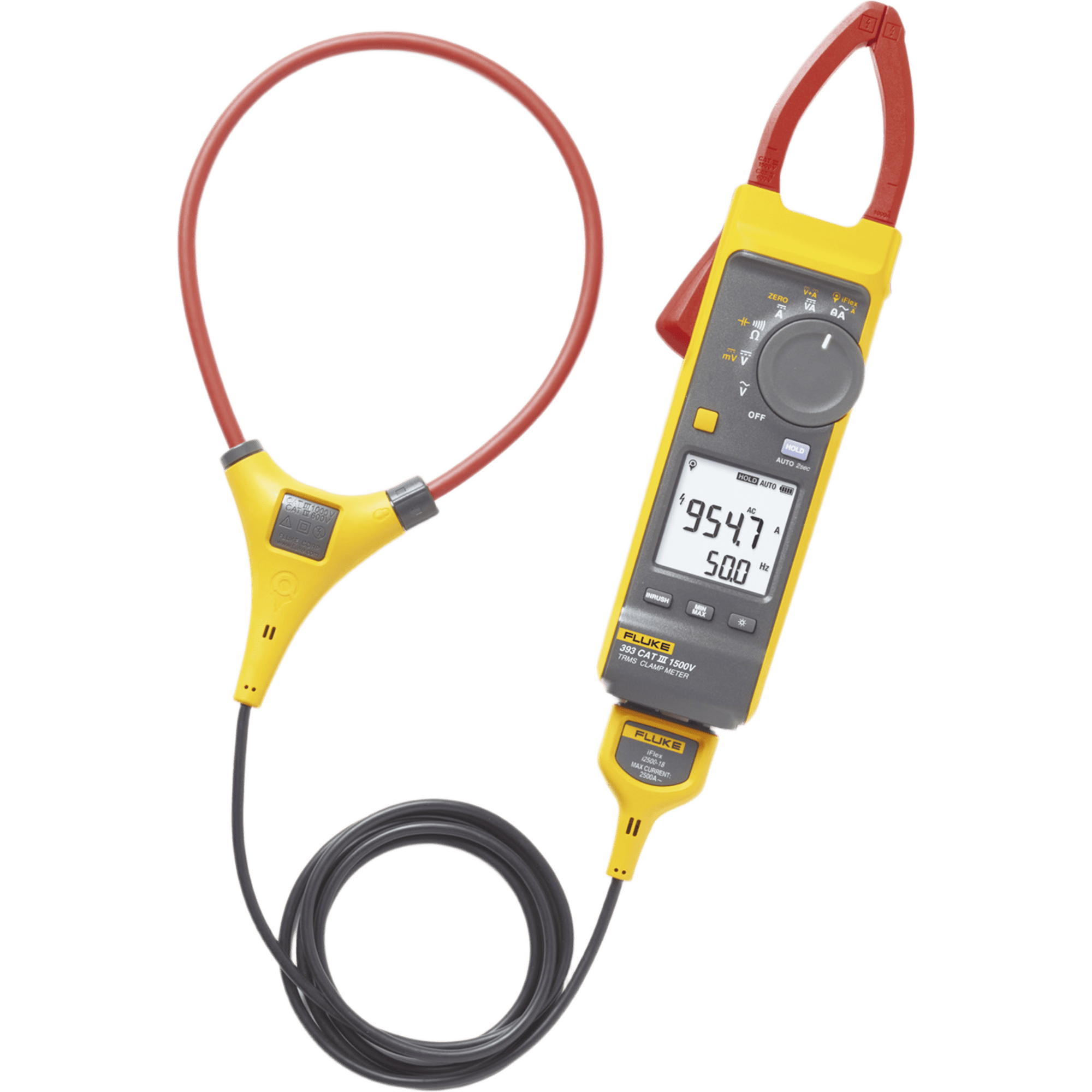 Pinza Amperimétrica de Corriente CC/CA de Verdadero Valor Eficaz con iFlex CAT III 1500 V. Ideal para Sistemas Solares, Eólicos, Baterías, Inversor, etc.