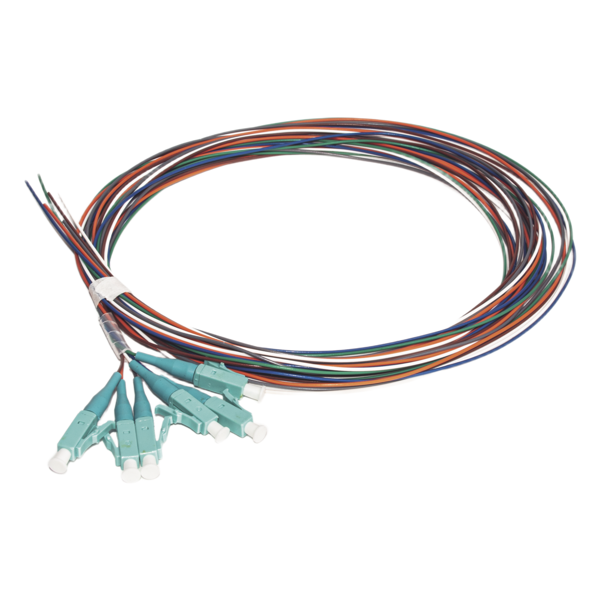 Kit de 6 Pigtails LC Multimodo OM3 50/125, Conectores Aqua, 2 Metros (6.56 Pies) — LINKEDPRO BY EPCOM · SKU LP-FO-MM-PIG-06-LC