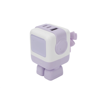 Cargador RobotGaN de 65W Serie UNO | 3 Puertos de Carga Rápida | 2 USB-C | 1 USB-A | PD 3.0 | QC 4.0 | Carga Inteligente | Tecnología GaN II | Zapato Magnético Extraíble | Carcasa Ignífuga | Pantalla LED