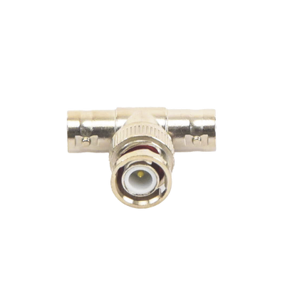 Adaptador en T para 75 Ohm de Conector BNC Macho a Doble BNC Hembra, Níquel/ Oro/ Teflón.