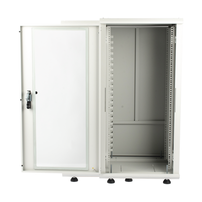 Gabinete Rack 24 Unidades / 19 Pulgadas / Puerta de Cristal / Piso / Acero Calibres 16-18-20 / 750 Kg Carga / 600x605x1190 mm (23.6x23.8x46.9 in) / Vidrio con Cerradura, Niveladores Incluidos
