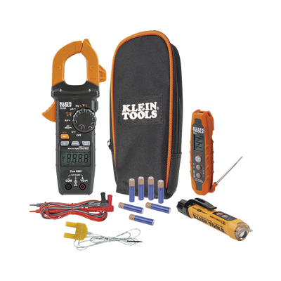 Kit de Prueba Eléctrica HVAC para Aire Acondicionado, Calefacción, Minisplits, etc. Medición de Voltaje CA/CC, Resistencia, Frecuencia, Capacitancia, Diodos, Temperatura, Ciclo, Micro Amperios CC. — KLEIN TOOLS · SKU CL320KIT
