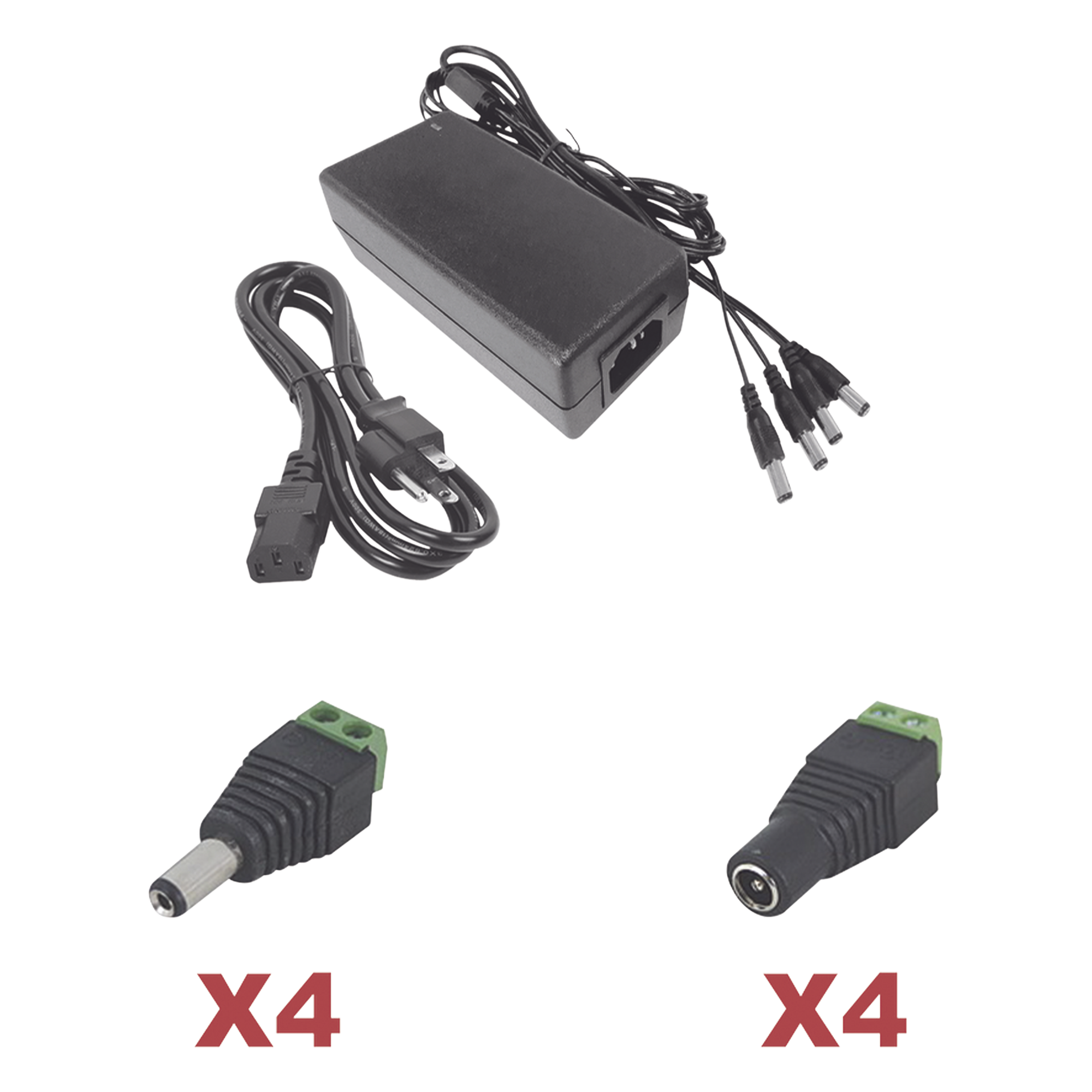 Kit con fuente EPCOM POWER LINE con salida de 12 Vcc a 5 Amper con 4 salidas / Incluye conectores JR52 y JR53 — EPCOM POWERLINE · SKU K2PLK12DC4CH