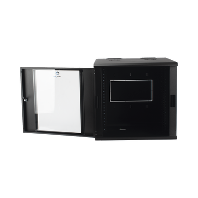 Gabinete Abatible de Pared (Con Marco Trasero) con Rack 19" de 12 Unidades. Ventana de Cristal Templado.