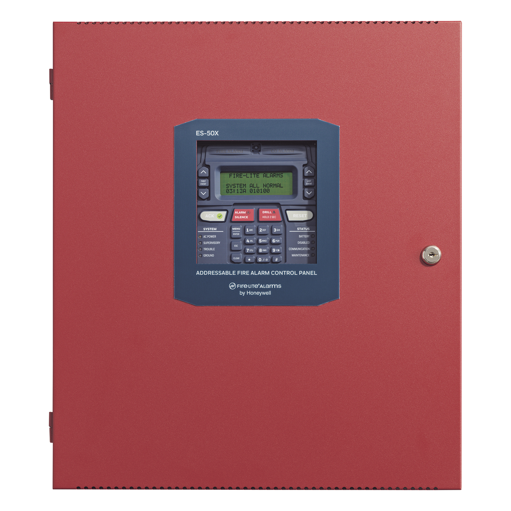 Panel de detección de incendio direccionable inteligente con comunicador dual POTS/IP preinstalado, 50 dispositivos en un lazo SLC, 2 NAC Clase A/B, programación por USB — FIRE-LITE · SKU ES-50X