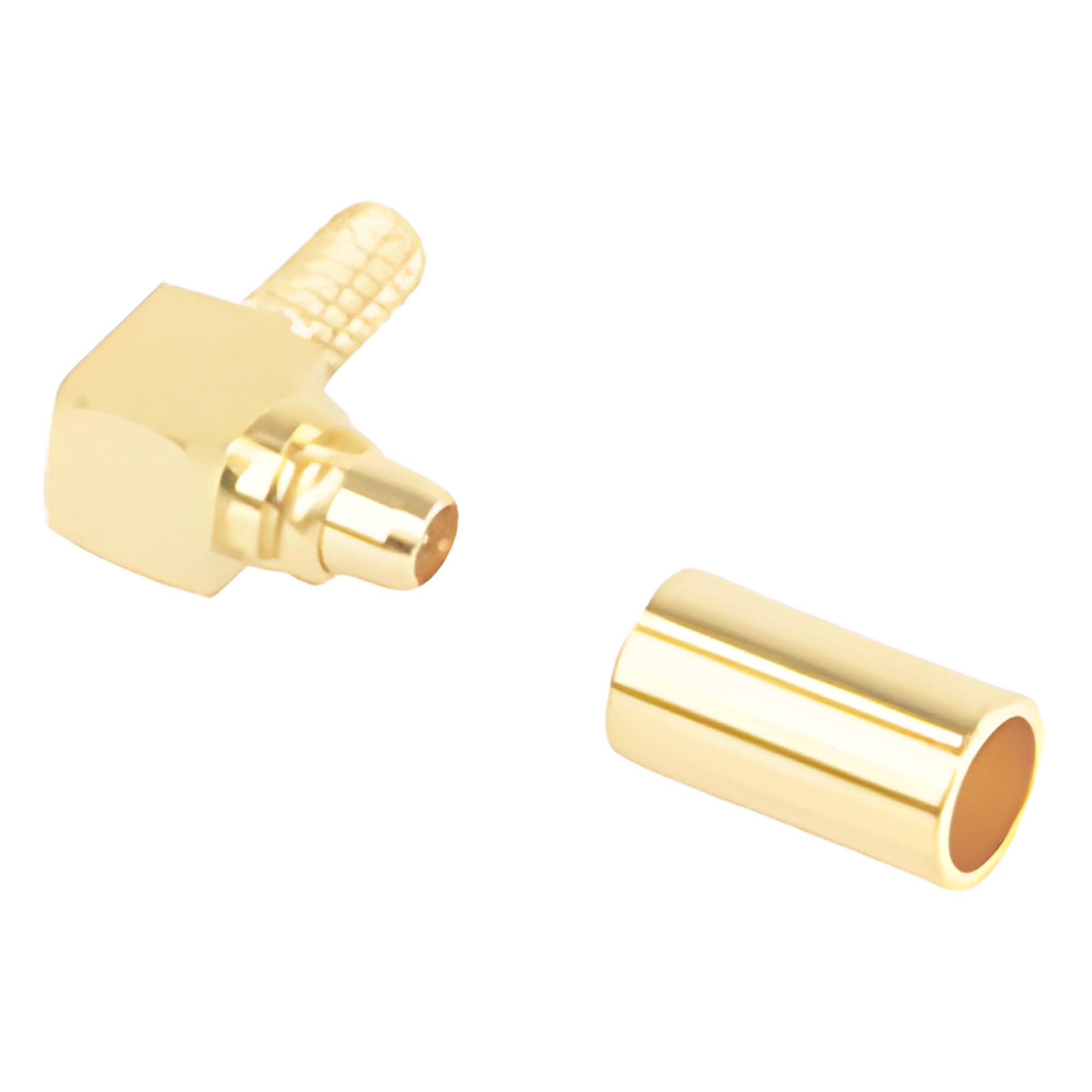 Conector MMCX Macho en A/R de Anillo Plegable para RG-174/U, BELDEN 8216, Oro/ Oro/ Teflón. — RF INDUSTRIES,LTD · SKU RMX-9010-1B