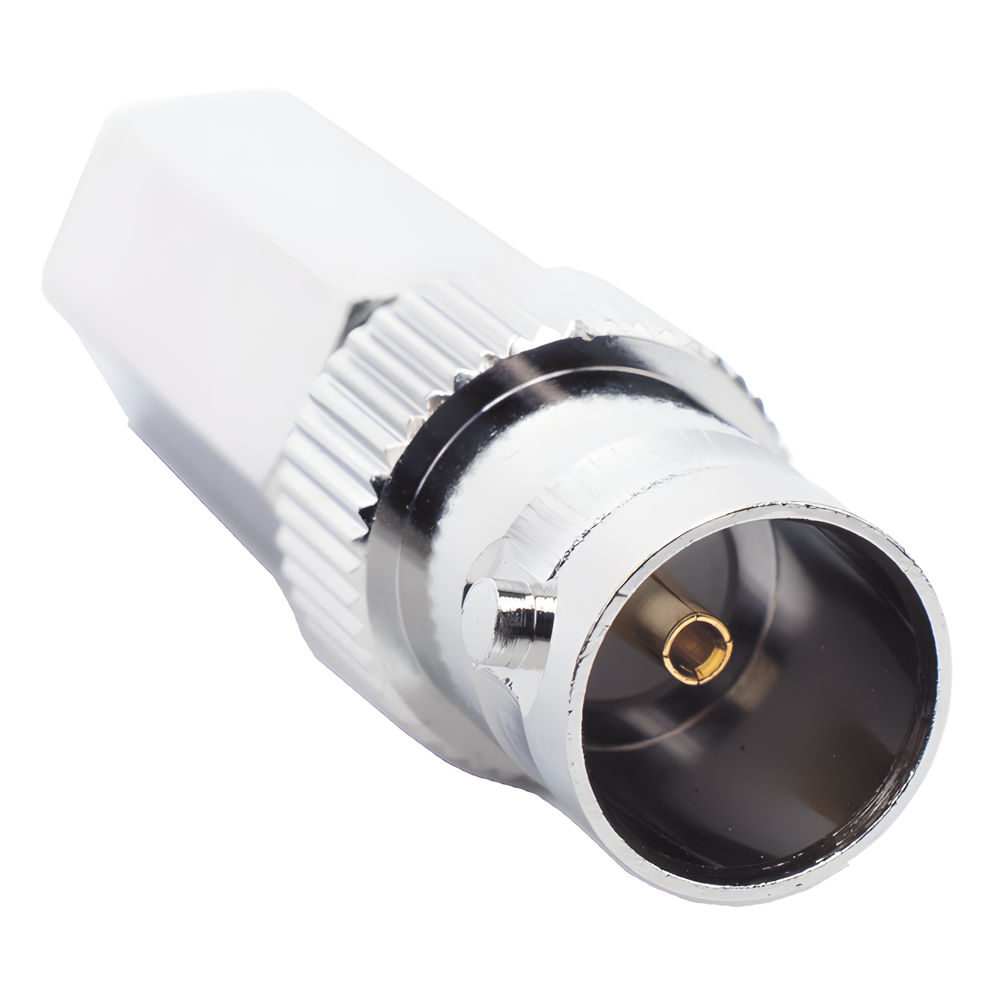 Conector BNC Hembra en 75 Ohm, Tipo Roscable para cable Coaxial RG-59/U, Níquel/ Plata/ Delrin. — RF INDUSTRIES,LTD · SKU RFB-1722
