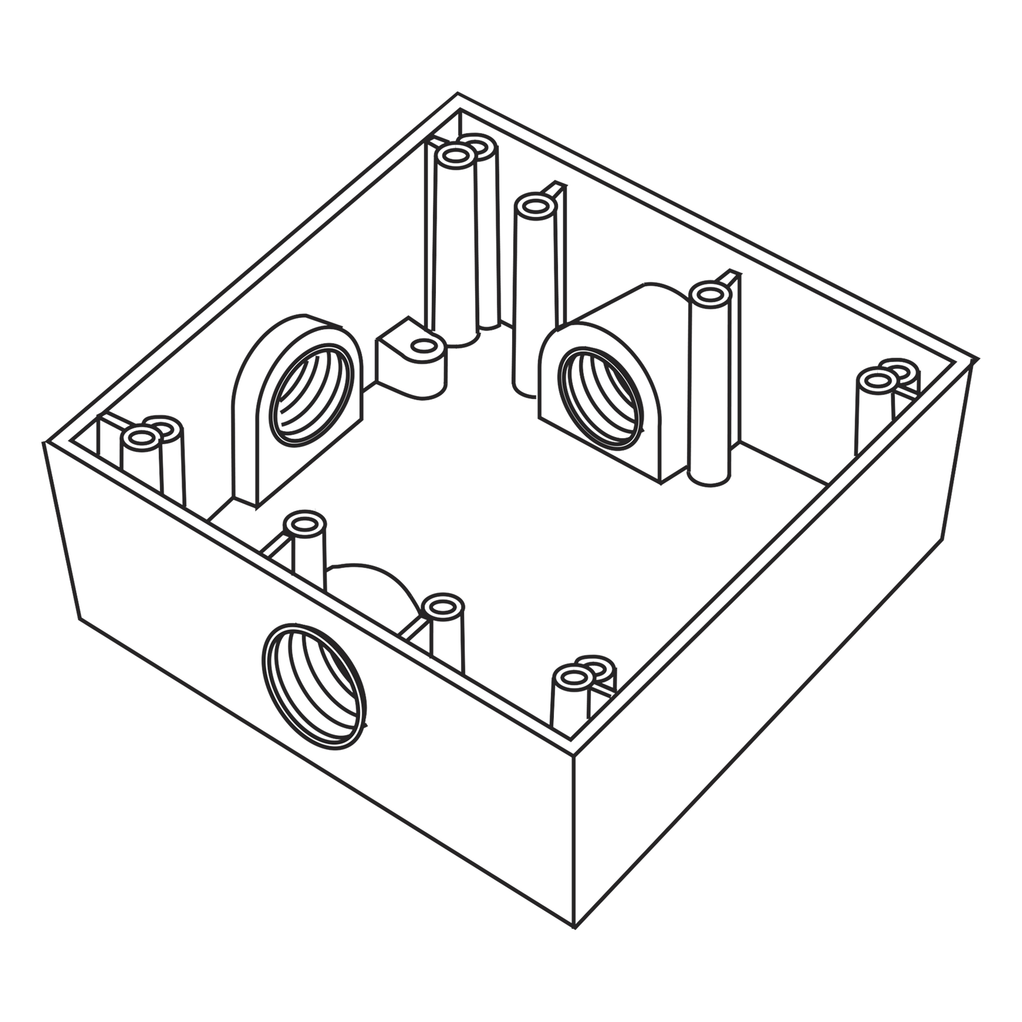 Caja Cuadrada de 3/4" (19.05 mm) a Prueba de Intemperie/ Cuenta con 3 bocas. — RAWELT · SKU RC-0503