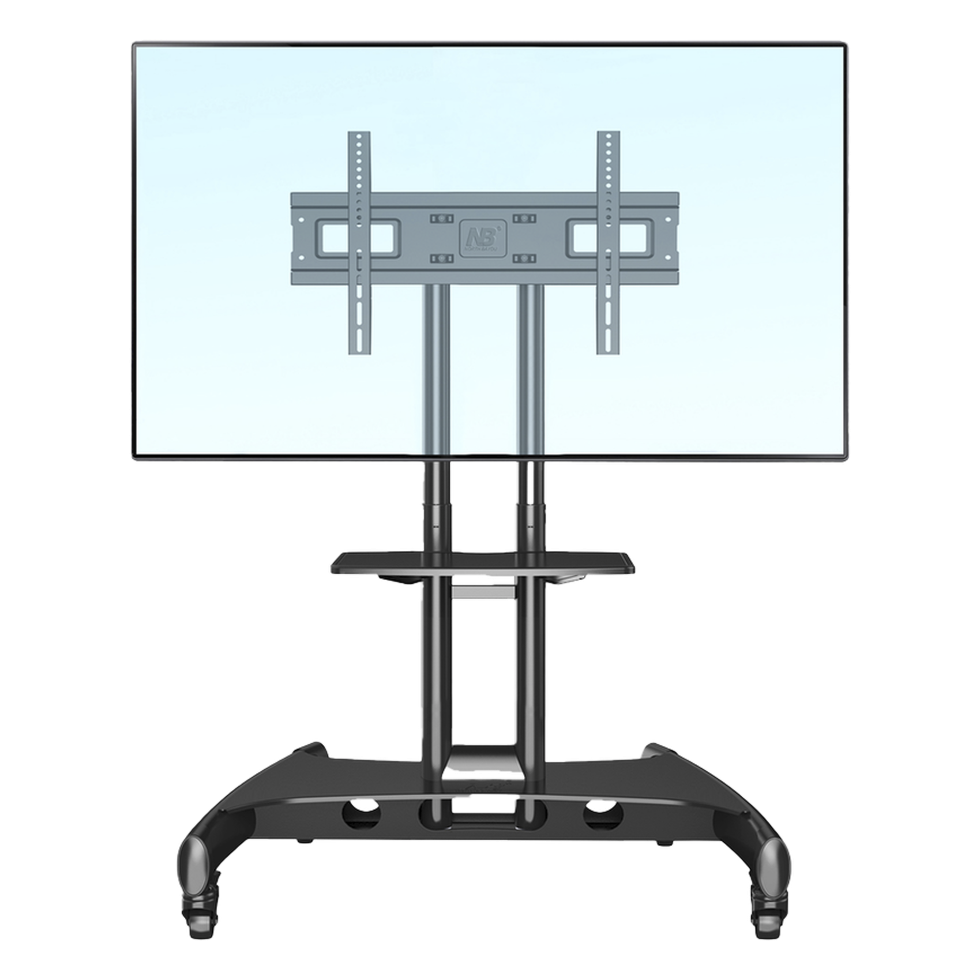 Soporte de Pantalla con Ruedas AVA1500601PNB / Compatible con Monitores de 32" a 75" / VESA 200x200 a 600x400 mm / Carga 45.5 kg (100 lbs) / Altura Ajustable 1120-1520 mm / Base para Accesorios / 4 Ruedas 360° — NB-EPCOM · SKU AVA1500601PNB