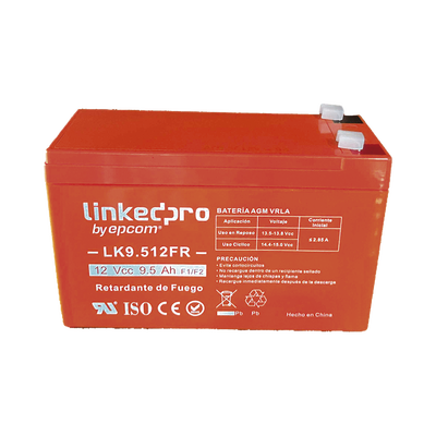 Batería de respaldo 12 V | 9.5 Ah | AGM | Certificada UL94-V0 Retardante a la Flama | Especial para Seguridad Electrónica | UPS | Sistemas de Emergencia | Vida útil 5 años | Terminales F1 + Adaptador F2