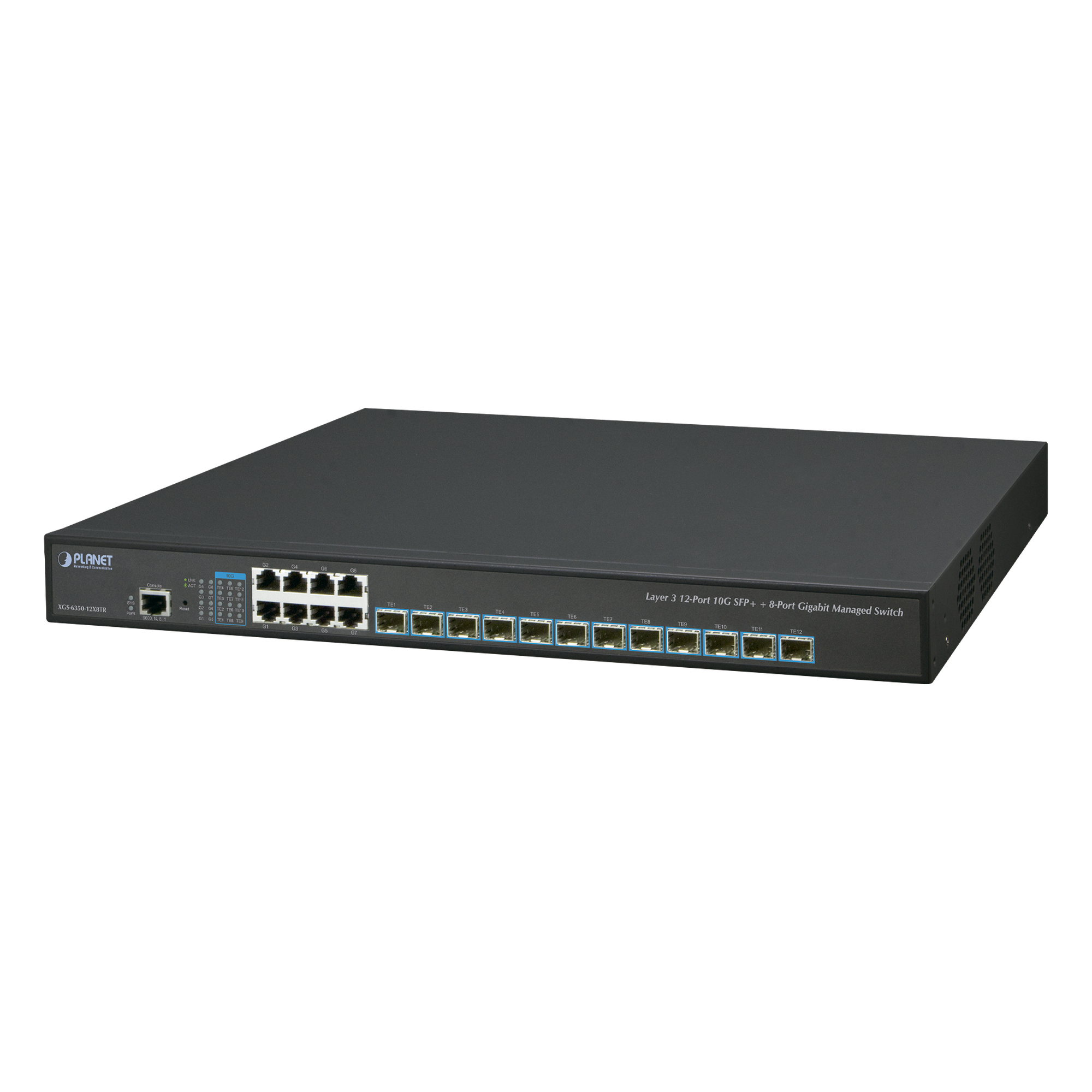 Switch Administrable Capa 3, 12 Puertos SFP de 10G, 8 Puertos 10/100/1000T, Con Alimentación Redundante (2 Fuentes de Alimentación AC). — PLANET · SKU XGS-6350-12X8TR