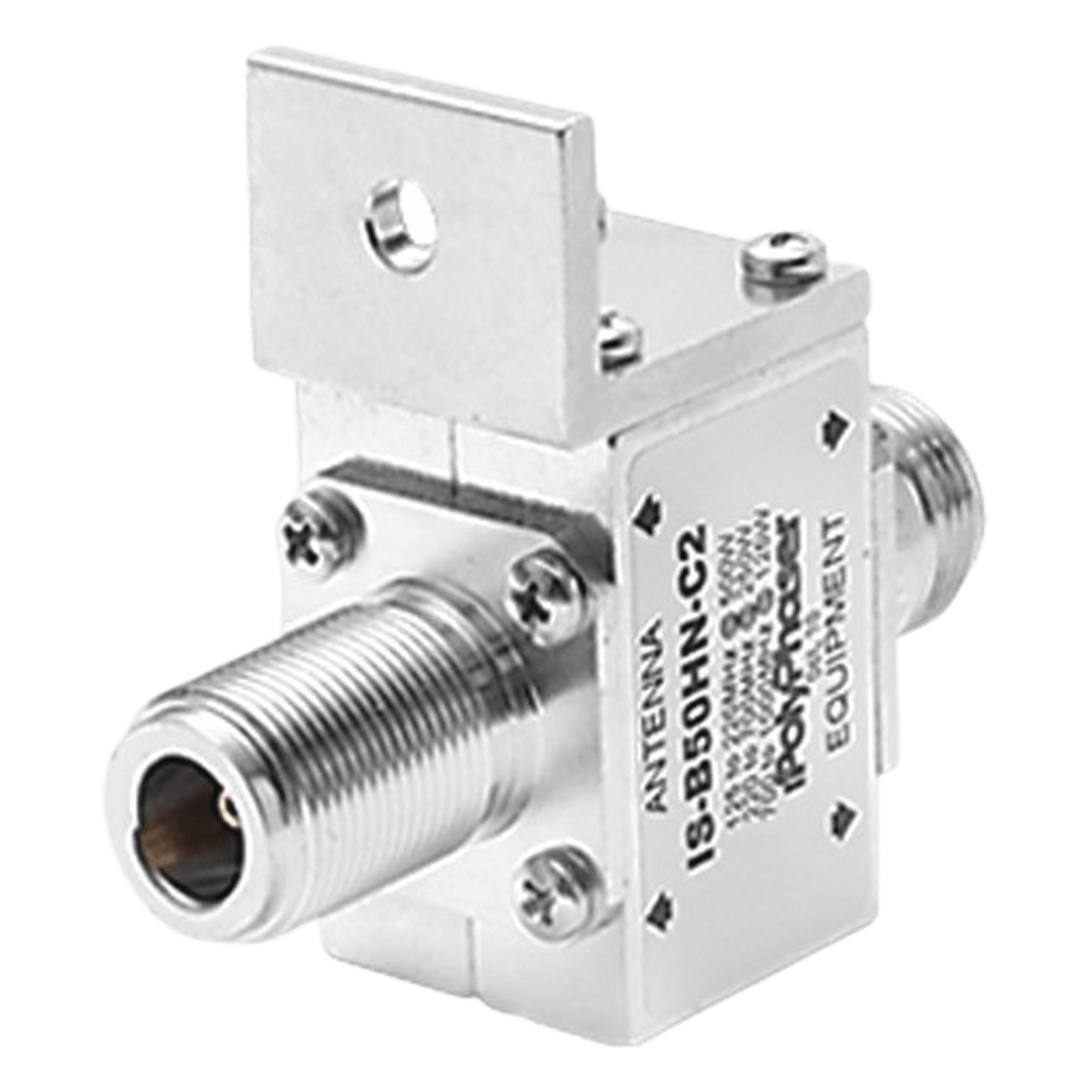 Protector Coaxial RF / 125-1000 MHz / 50 Ω / Conectores N Hembra / Ceja Frontal / 500W — POLYPHASER · SKU IS-B50HN-C2