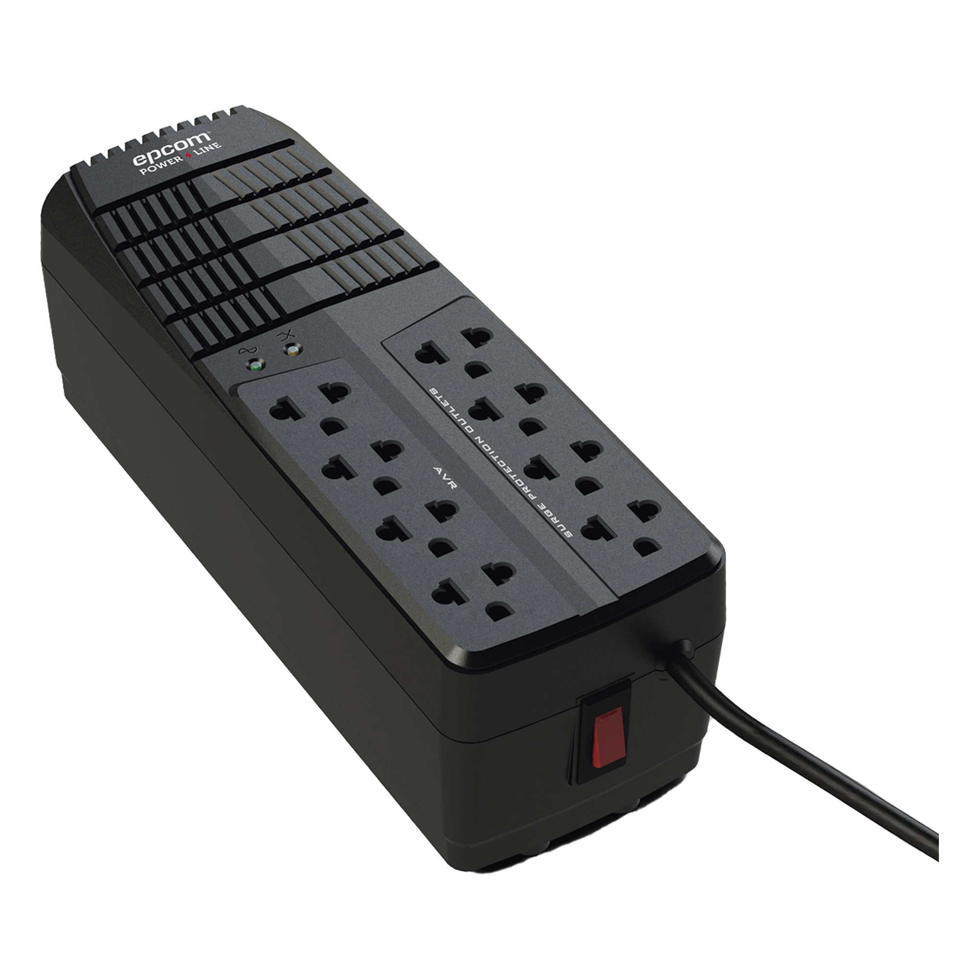 Regulador de Voltaje 1000 VA-500 W / 4 Contactos con AVR / 4 Contactos con Supresor de Picos / Protección RJ11 — EPCOM POWERLINE · SKU EPL1000AVR