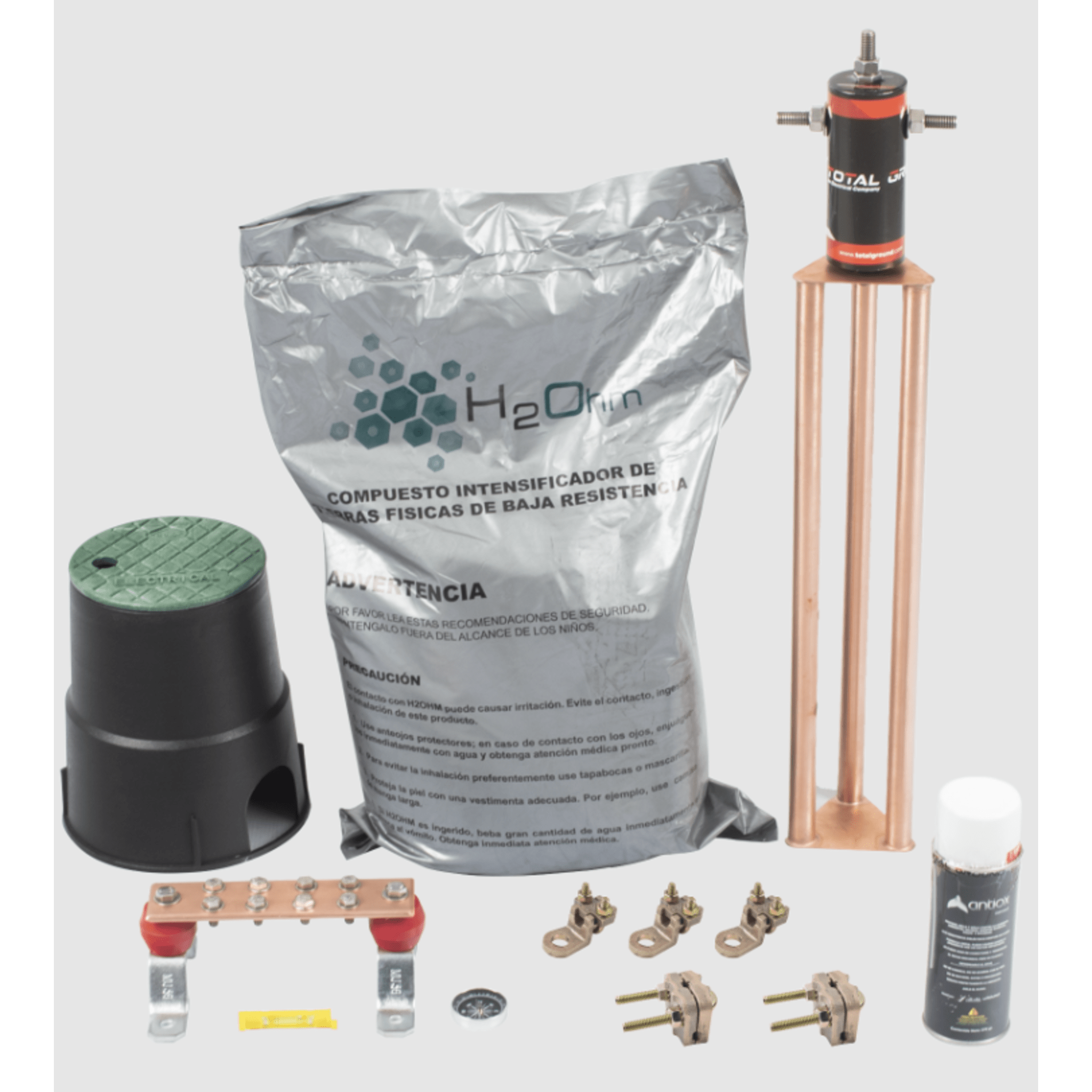 Kit de tierra física modelo TG30AB con Electrodo Magnetoactivo, capacidad: 30 AMP — TOTAL GROUND · SKU KITMASTER30ABV2