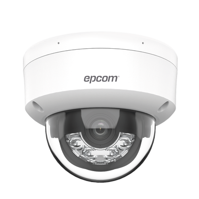 Domo IP 4 Megapixel / Lente 2.8 mm / Dual Light (30 mts IR + 30 mts Luz Blanca) / Micrófono Integrado / Antivandálico IK08 / Motion Detection 2.0 / Exterior IP67 / H.265 / PoE / ONVIF / Micro SD
