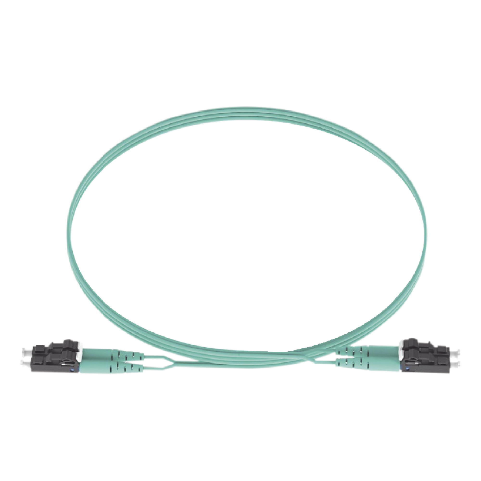 Jumper de Fibra Optica Multimodo 50/125 OM3, LC-LC Duplex, OFNR (Riser), Color Aqua, 5 Metros (16.40 Pies) — PANDUIT · SKU FX2ERLNLNSNM005