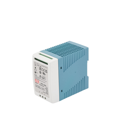 Fuente de Poder Riel DIN / 100W / Salida Dual 13.8V CC / Cargador de Batería Integrado / 87% Eficiencia / Convección Natural