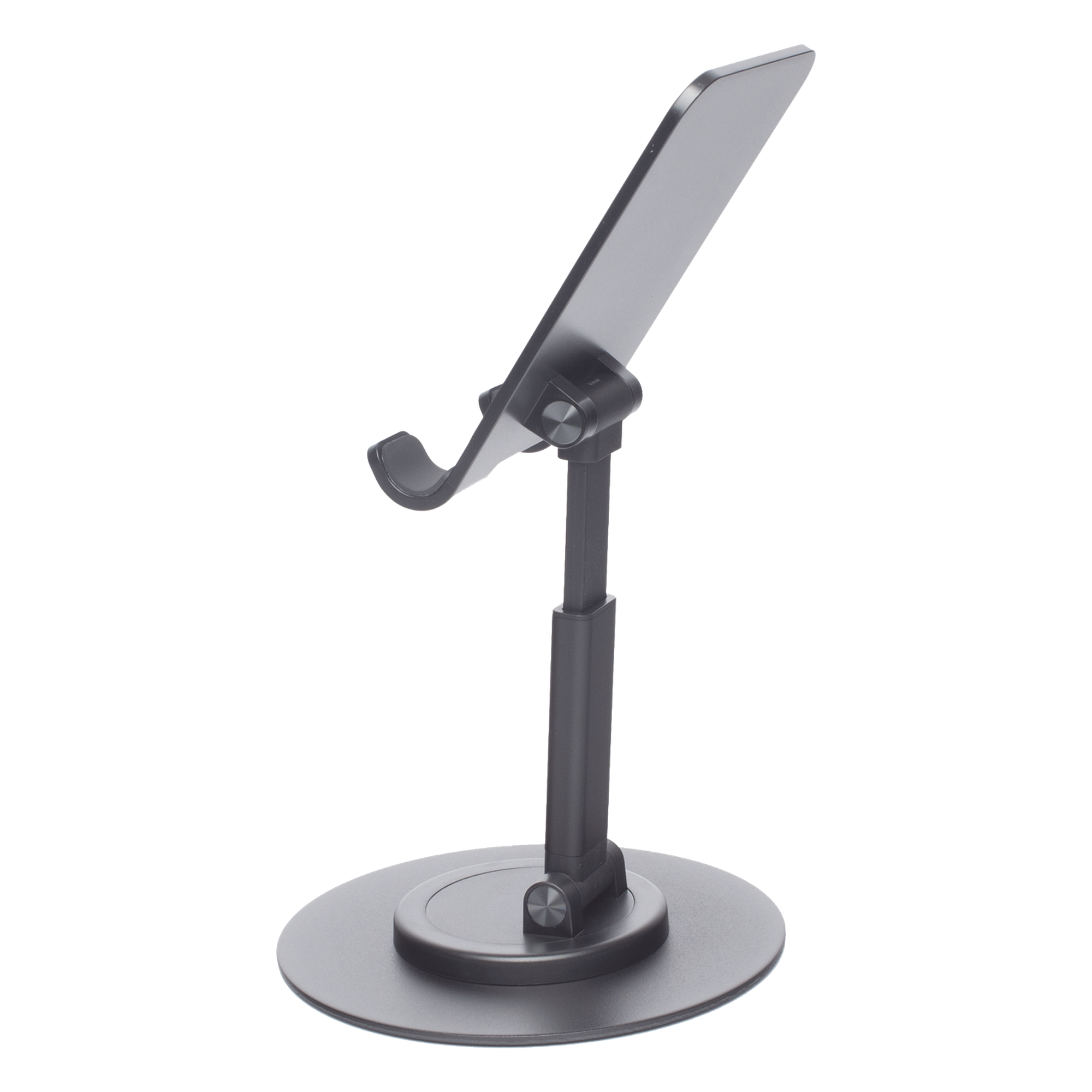 Soporte para Teléfono Celular Giratorio | 360° de Rotación | Angulo Ajustable | Altura Ajustable 17-20cm | Antideslizante | Ejes Giratorios de Alta Precisión| Plegable | Aluminio | Color Gris