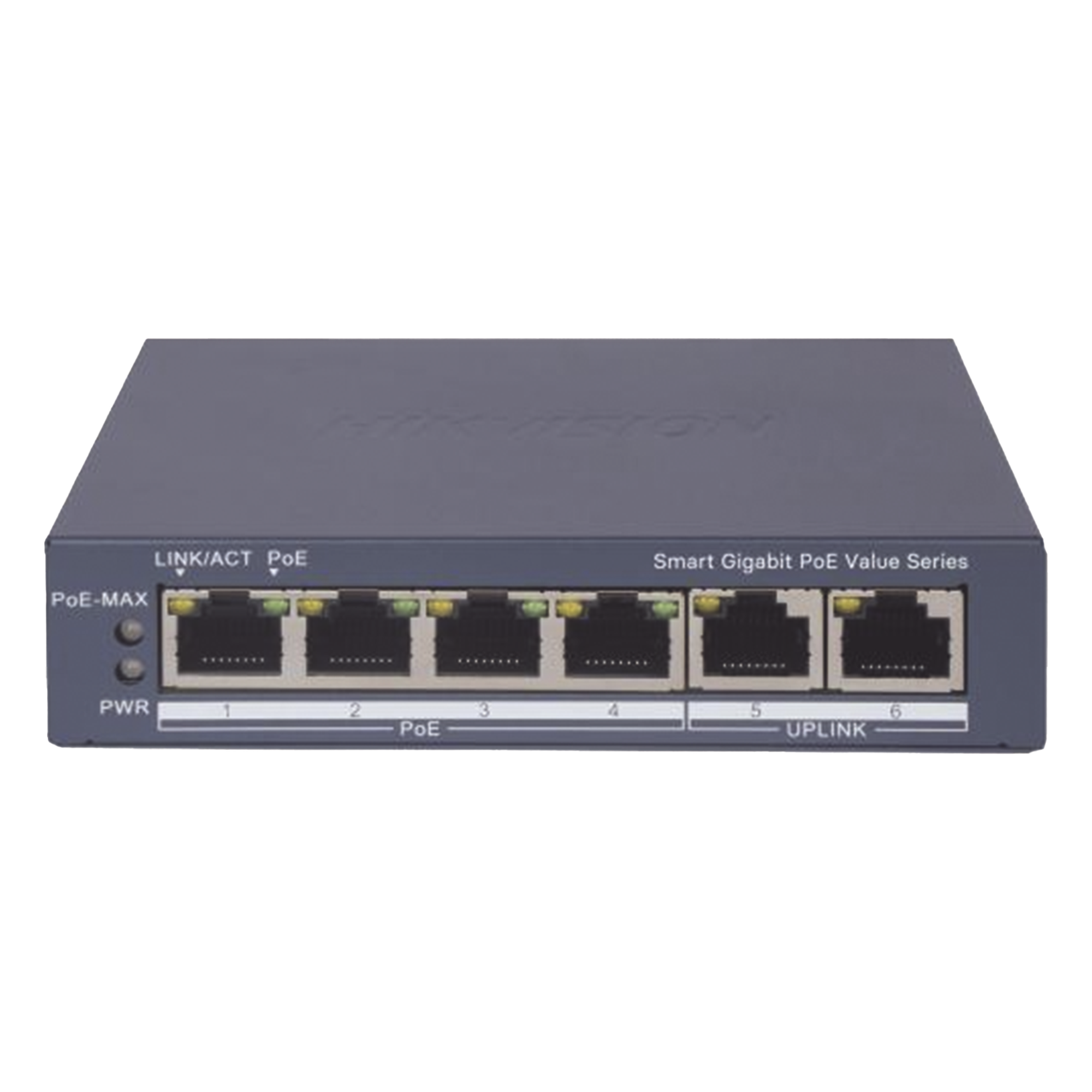 Switch Gigabit PoE+ / Administrable / 4 Puertos 1000 Mbps PoE+ / 2 Puertos 1000 Mbps Uplink / Configuración Nube Hik-PartnerPro / Modo Extendido hasta 300 Metros / 45 Watts — HIKVISION · SKU DS-3E1506P-EI/M