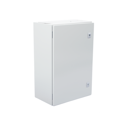 Gabinete de Acero IP66 Uso en Intemperie (400 x 600 x 250 mm) con Placa Trasera Interior Metálica y Compuerta Inferior Atornillable (Incluye Chapa y Llave T).