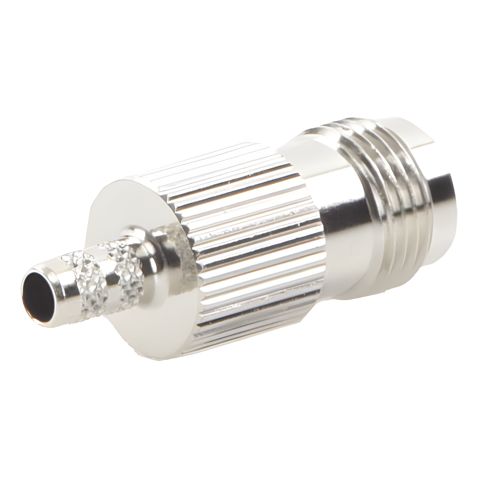 Conector TNC Hembra de Anillo Plegable para Cables RG-58/U, RG-142/U, Niquel /Oro /Delrin. — RF INDUSTRIES,LTD · SKU RFT-1216-1