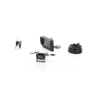 Sistema de Cámara de Reversa Alámbrico / Monitor LCD 7 Pulgadas Full HD / Cámara IR CMOS 18 LEDs / Ángulo de Visión 120° / IP69K / 12/24 VCC / Cable 20 m (65.6 ft)
